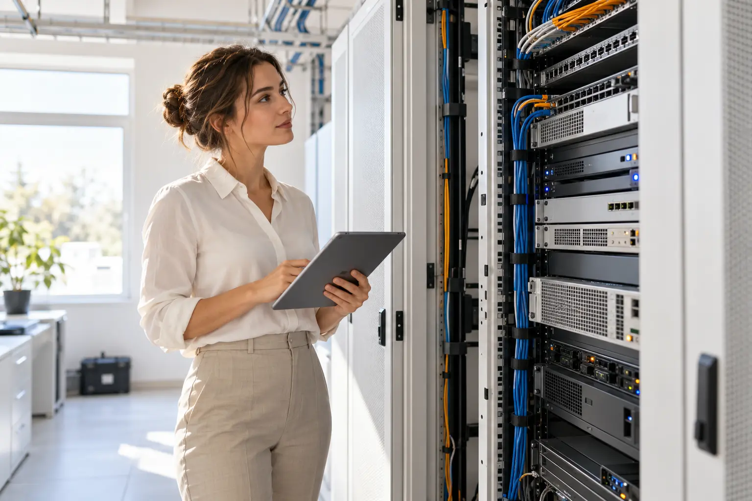 Illustrative security engineer reviewing business infrastructure